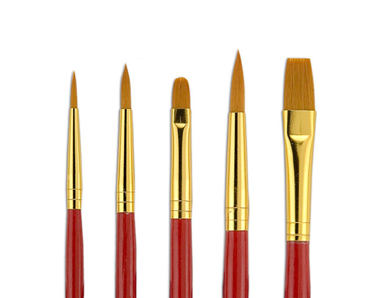 Fundamentals Short Handled Brush Set - Economical Paint Brush Set No. 8 for Beginning Artists - Decorative Art Brushes Round #1, 3 & 5, 3/8" Shader, #4 Filbert - Paint Brushes Set of 5